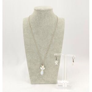 Sterling Silver Pearl & Moonstone? Teardrop Angel Necklace Earring Set Religious